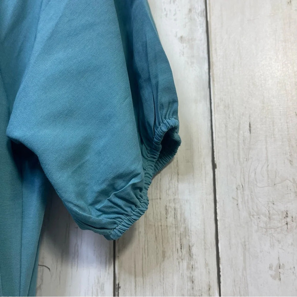 AMKOYAM Women's Puff Sleeve Tie Neck Swing Button Down Ruffle Maxi Dress… - Picture 9 of 9